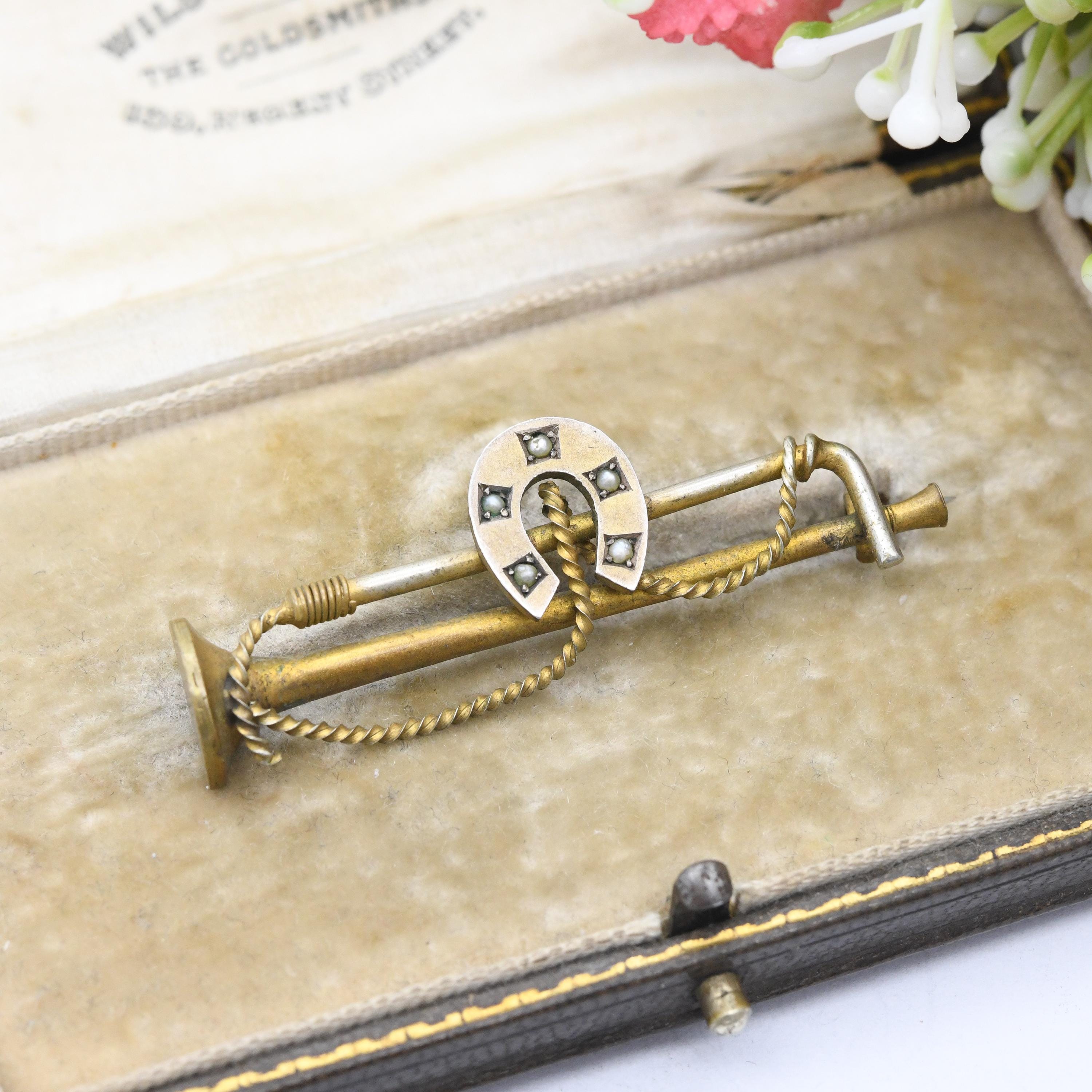 Lot De 6 épingles à Cravate / Broches équitation, Argent Et Or, Occasion