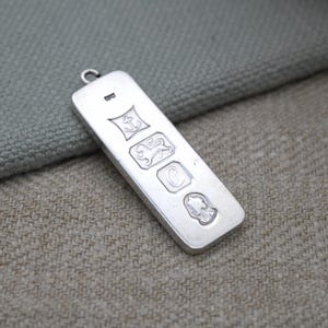 Vintage Sterling Silver Ingot Pendant 1977 with Queen Elizabeth II Silver Jubilee Stamp - Hallmarked Birmingham | Mid-Century Necklace