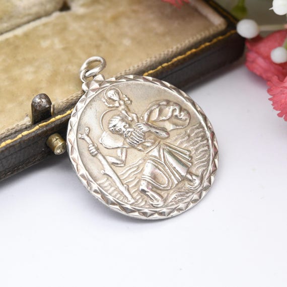 Vintage Sterling Silver St. Christopher Pendant Carrying Baby