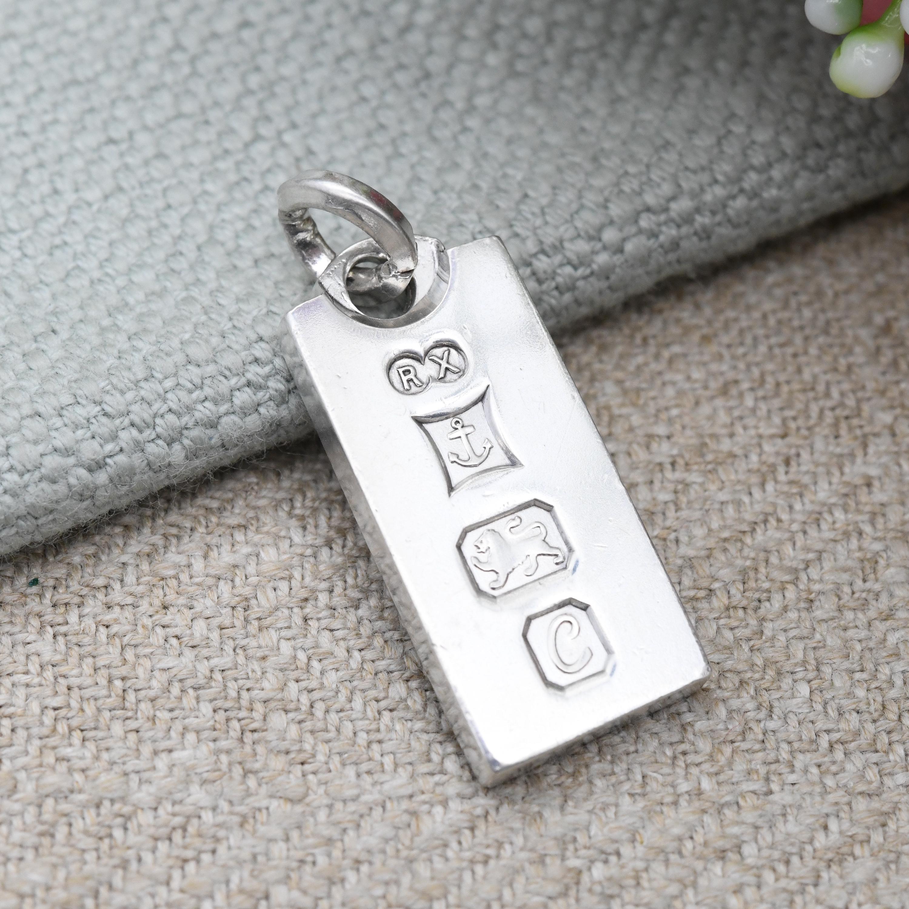 Vintage Sterling Silver Ingot Pendant 1977 Ronex RX - Hallmarked Vintage Sterling Silver Ingot Pendant 1977 Ronex RX - Hallmarked