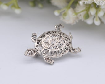 Vintage Sterling Silver Filigree Turtle Brooch - Openwork Novelty Animal Brooch