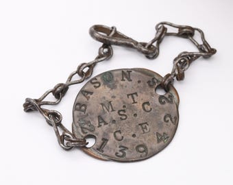 Antique Trench Art Dog Tag Bracelet 1870 Battle of Sedan Franco