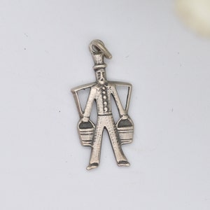 Vintage Silver Man Carrying Buckets of Water Charm / Pendant - Water Buckets / Shoulder Yoke / Carrying Pole / Dutch 835 / Charm Bracelet