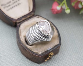 Chunky Sterling Silver Clear Stone Teardrop Ring - UK Size - M 1/2 | US Size - 6 1/2