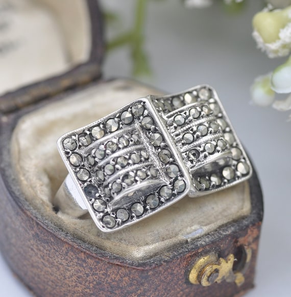 Vintage bague Art Deco en argent marcassite Tank Design a livre ouvert Taille R.U. O Taille US 7 1 4 Etsy France