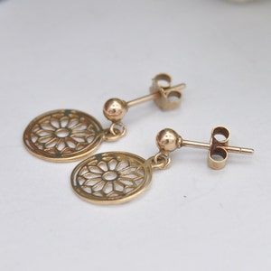 Vintage 9ct Gold Mandala Drop Earrings zdjęcie 5