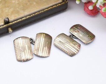 Boutons De Manchette Homme Vintage Art Déco - Or 9 Carats Sur Argent Sterling, Très Bon état