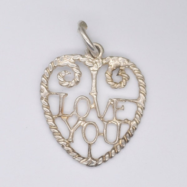 Vintage Sterling Silver I Love You Charm / Pendant - Heart / Friendship / Friends / Relationship / Gift / Charm Bracelet