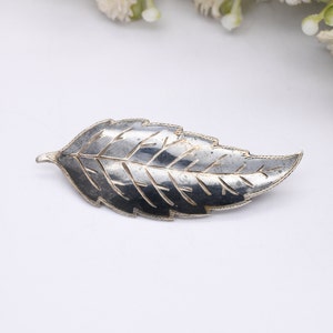 Vintage Sterling Silber Niello Blatt Brosche signiert Lings Thailand - Schwarz Niello