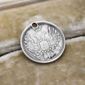 Russian Empire 10 Kopecks Coin Charm Pendant Antique 1855 Nicholas I Alexander II - Old Rouble Silver Coin Jewellery Crown Double Head Eagle