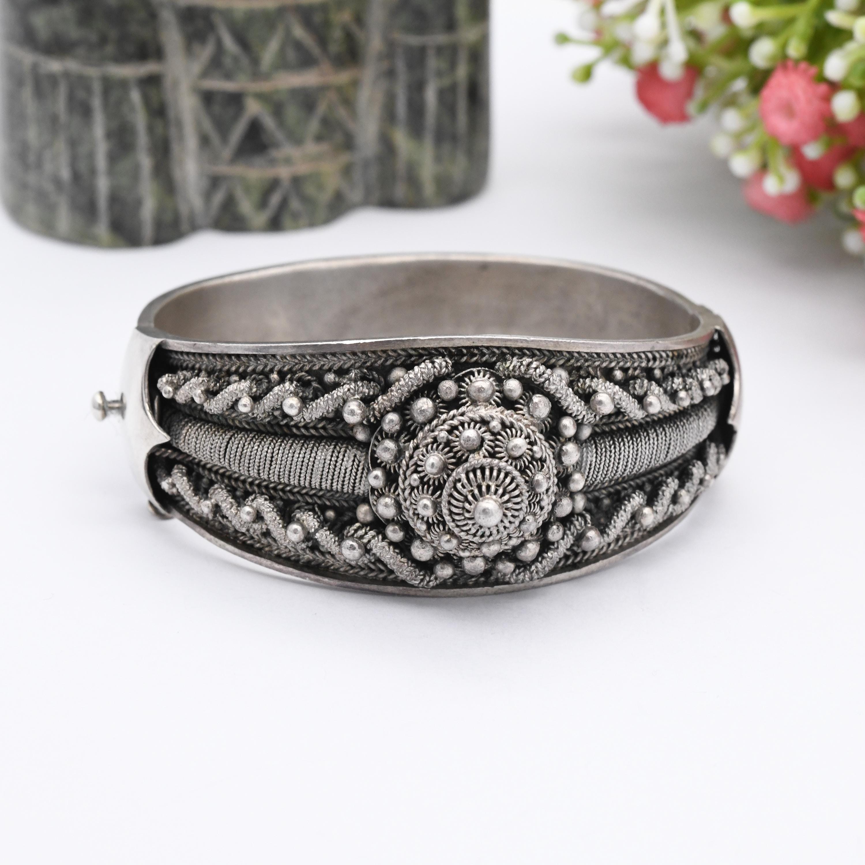 Vintage Sterling Silver バングル　デザイン Vintage Portuguese Silver Cannetille Bangle Etruscan Revival Style