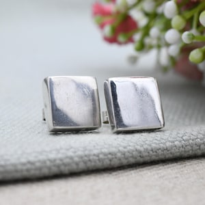 Vintage Sterling Silver Square Stud Earrings Chunky Minimalist - Big Cube Design | Everyday Understated Silver Earrings | Gift for Her