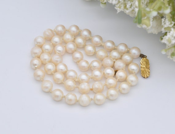 Vintage 9ct Gold Clasp Faux Pearl Necklace - 16" … - image 1