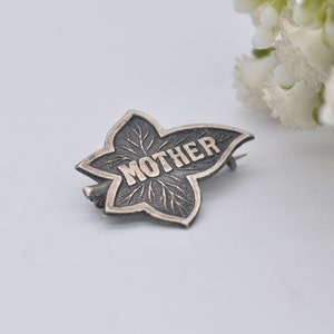 Broche de hoja madre de plata de ley antigua - Joyería sentimental para mamá