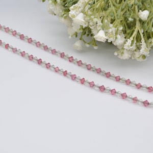Vintage Art Deco Glass Bead Necklace - Faceted Pink & Clear Glass Beaded Necklace / Original Chain / Sparkly Choker / C-Clasp / Diamond Bead