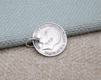 ヴィンテージシルバー3ペンス硬貨1917年製チャームペンダント 
