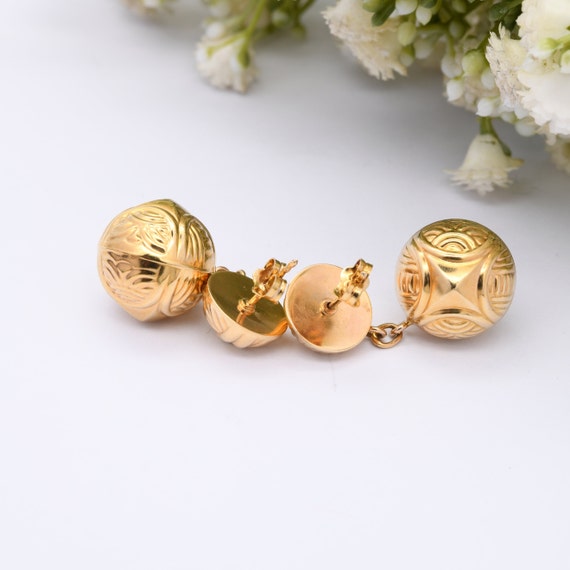 Vintage 9ct Gold Ball Drop Stud Earrings - Chunky… - image 3