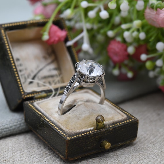 Vintage Silver Clear Paste Solitaire Ring - Large… - image 2