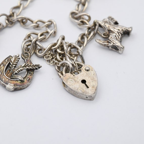 Vintage Sterling Silver Charm Bracelet with Heart… - image 6