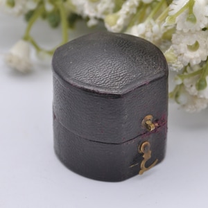 Antique Leather Squared Oval Ring Box with Clasp Front - Henry E. Peck London Jewellers | Silk and Velvet Lined
