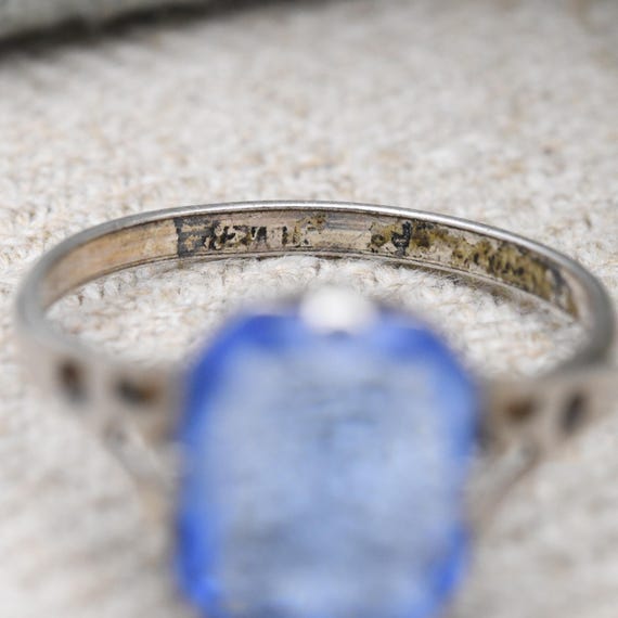Bague Style Art Déco En Argent Massif Et Pierre Résine Bleue - Taille 51 - Occasion France
