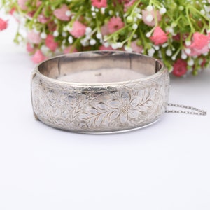 Vintage Sterling Silver Floral Bangle Bracelet 1962 by Joseph
