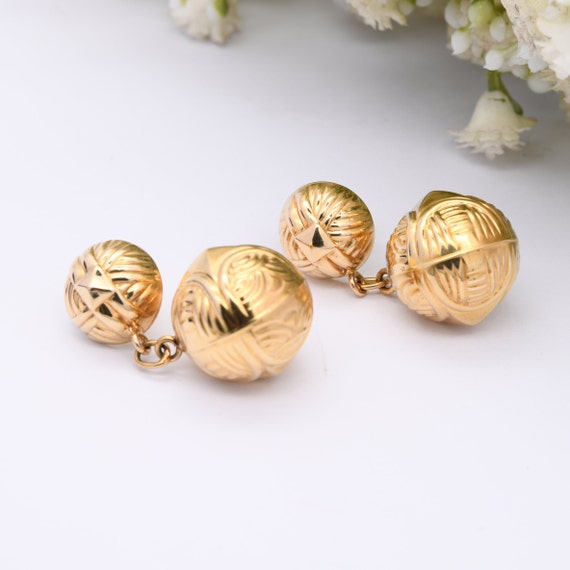 Vintage 9ct Gold Ball Drop Stud Earrings - Chunky… - image 4