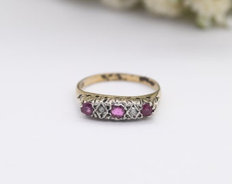 Vintage Silver Ruby and Diamond Ring - Gold Plated | Alternative Engagement | UK Size - K | US Size - 5 1/2