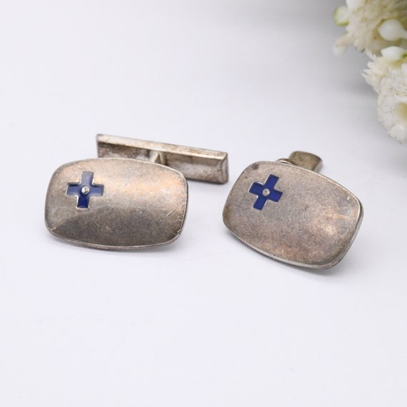 Vintage Scottish Sterling Silver Cufflinks with E… - image 4