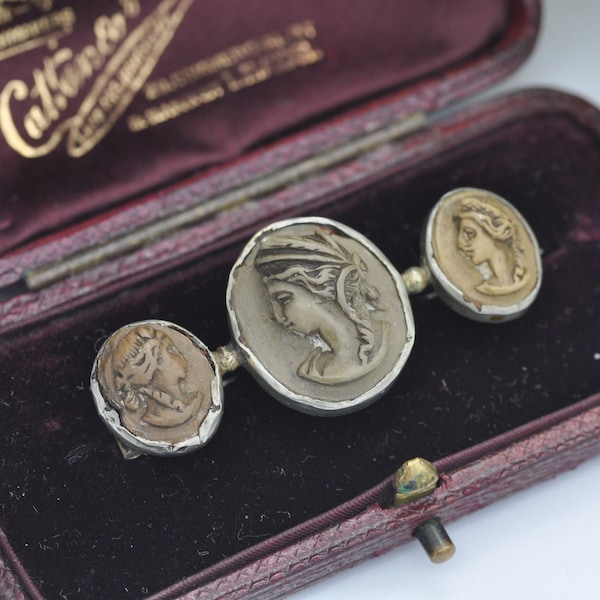 Antique Georgian Lava Cameo Brooch with Three Classical Faces - Italy Grand Tour Souvenir