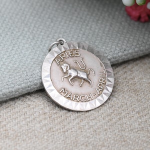 Vintage Sterling Silver Aries Pendant - Leaping Ram Astrological Zodiac Star Sign Symbol | Mid-Century March April Birthday Gift
