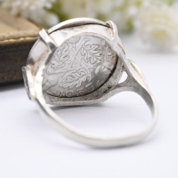 Vintage Sterling Silver George V Threepence 1935 Signet Ring 