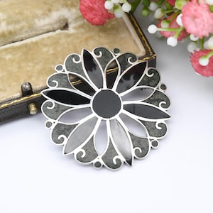 Vintage mexikanische Sterling Silber Stein Inlay Anhänger Brosche M Ocampo - Taxco Designer Silber Schmuck hübsches Geschenk für Mama zweifarbiger Edelstein