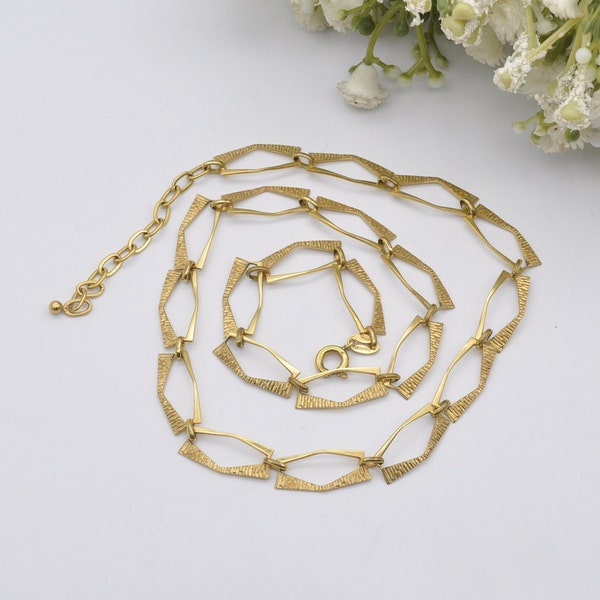 Vintage German Rolled Gold Choker Necklace by Friedrich Speidel SP - Mid-Century Designer | Textured Panels | 42cm 16.5" Adjustable