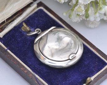 Antique Art Deco Sterling Silver Compact Mirror Locket Pendant by Adie & Lovekin 1920