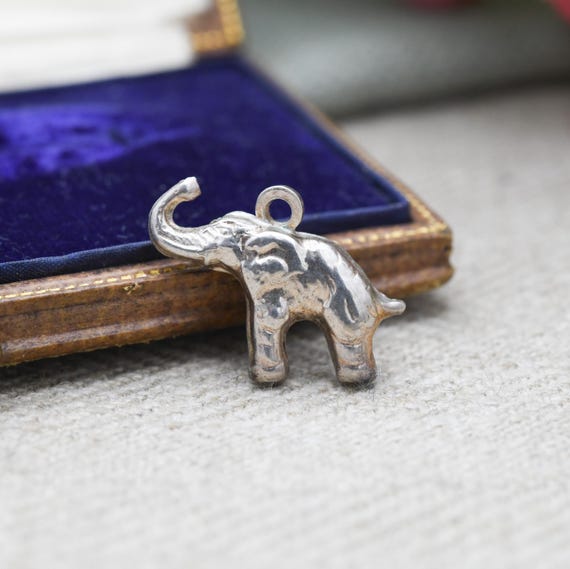 Vintage Sterling Silver Elephant Charm Pendant Small Cute Animal