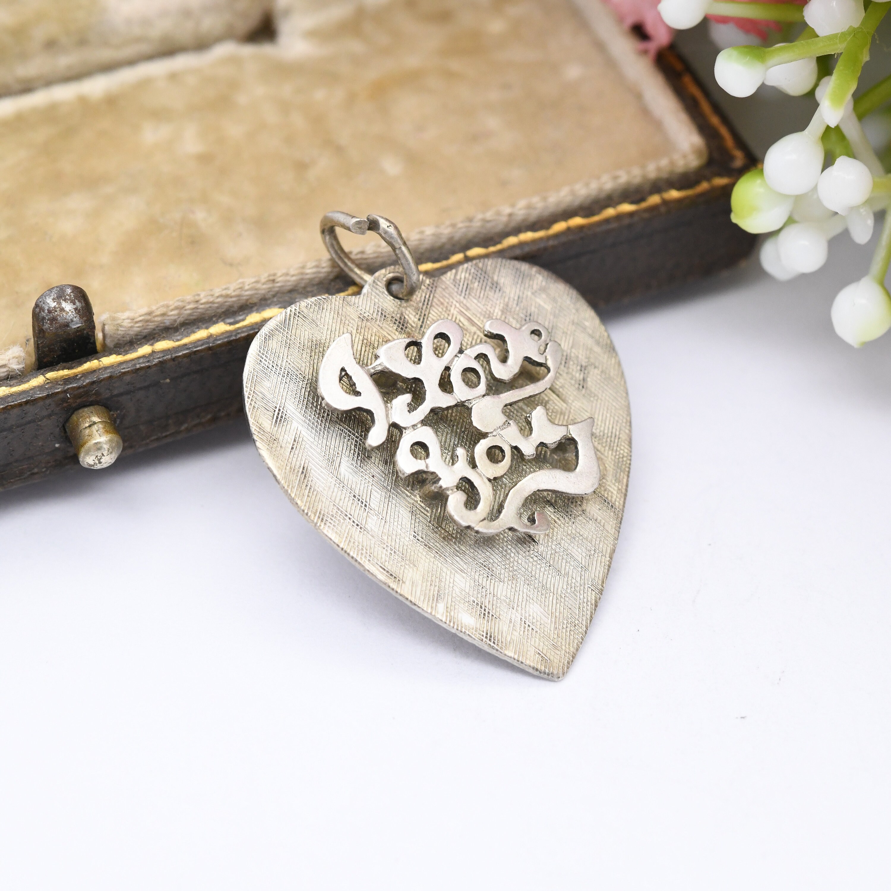 Vintage Sterling Silver I Love You Pendant Heart Shaped