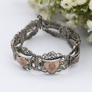 Vintage Egyptian Filigree Panel Bracelet - Pyramids Egypt Souvenir | Ancient History Gift | Rose Gold Plating | Silver Tone