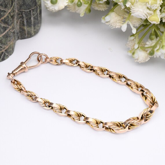 Antique 9ct Gold Fancy Link Chain Bracelet with D… - image 3
