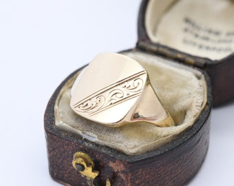 Anillo de sello de oro vintage de 9 qt 1991 - Anillo de oro grande / En blanco para grabado / Regalo para él / Tamaño del Reino Unido - Q 1/2 / Tamaño de EE. UU. - 8 1/2