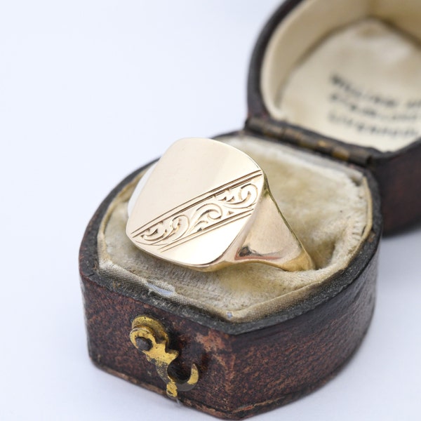 Vintage 9ct Gold Signet Ring 1991 - Large Gold Ring | Blank for Engraving | Gift for Him | UK Size - Q 1/2 | US Size - 8 1/2