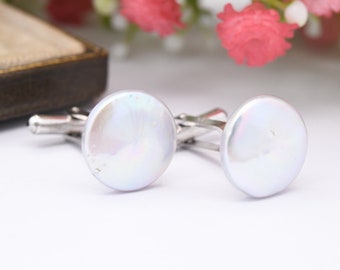 Boutons de manchette en argent sterling avec perles - Accessoires minimalistes pour hommes | Cadeau pour mari