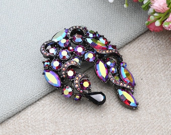 Vintage Butler and Wilson Aurora Borealis Crystal Rose Brooch