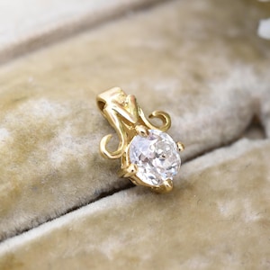 18ct Gold Old Cut Diamond Pendant 0.62 Carats 60 Points - Letter M Design | Large Solitaire Stone Necklace Stack Trace Chain | Colour F / G