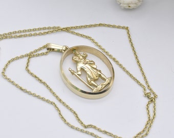 Vintage Kollmar & Jourdan St Christopher Pendant Necklace on Original Chain - Gold Plated | German Designers KJ | Mid-Century Costume