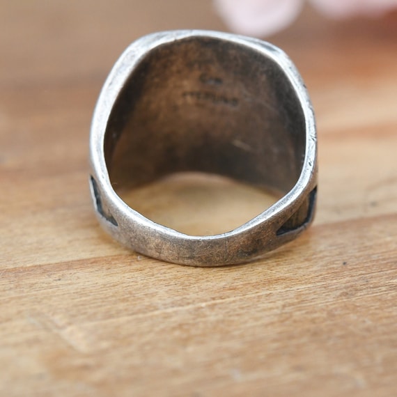 Vintage Navajo Thunderbird Sterling Silver Signet Ring