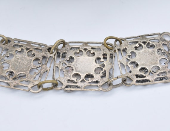 Vintage Art Deco Egyptian Revival Bracelet - Silv… - image 3