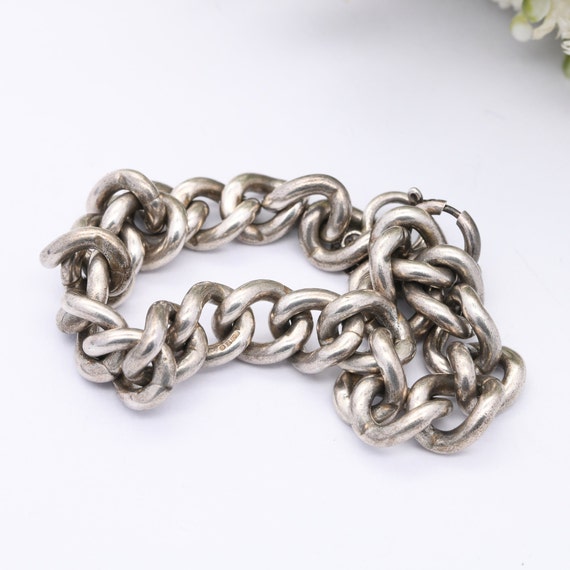 Vintage Chunky Sterling Silver Chain Bracelet 197… - image 4