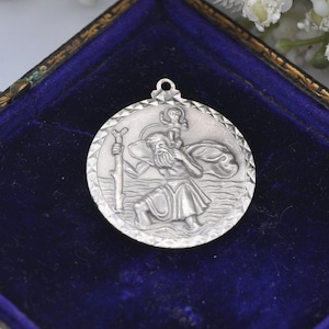 Vintage Sterling Silver St. Christopher Charm Pendant - Large Circle