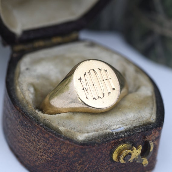 Vintage 9ct Gold Signet Ring - Mid-Century Initia… - image 1